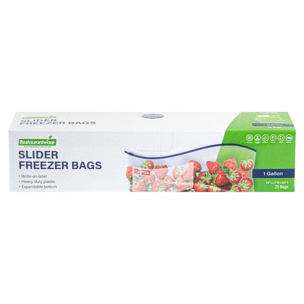 Restaurantware Bag Tek 1 Gal Clear Plastic Slider Freezer Bag - Expandable Bottom Write-On Label BPA-Free - 9 1/2" X 3" X 10 1/2" - 1000 Count Box