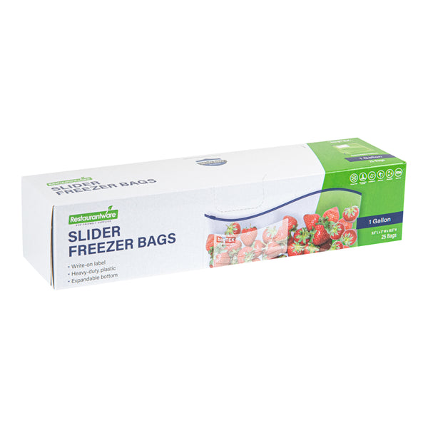 Restaurantware Bag Tek 1 Gal Clear Plastic Slider Freezer Bag - Expandable Bottom Write-On Label BPA-Free - 9 1/2" X 3" X 10 1/2" - 1000 Count Box