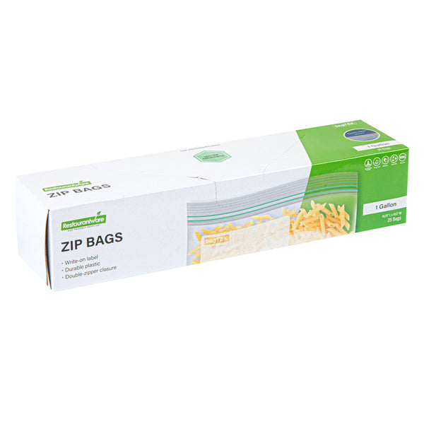Restaurantware Bag Tek 1 Gal Clear Plastic Zip Bag - Double Zipper Write-On Label BPA-Free - 10 3/4" X 10 1/2" - 1000 Count Box