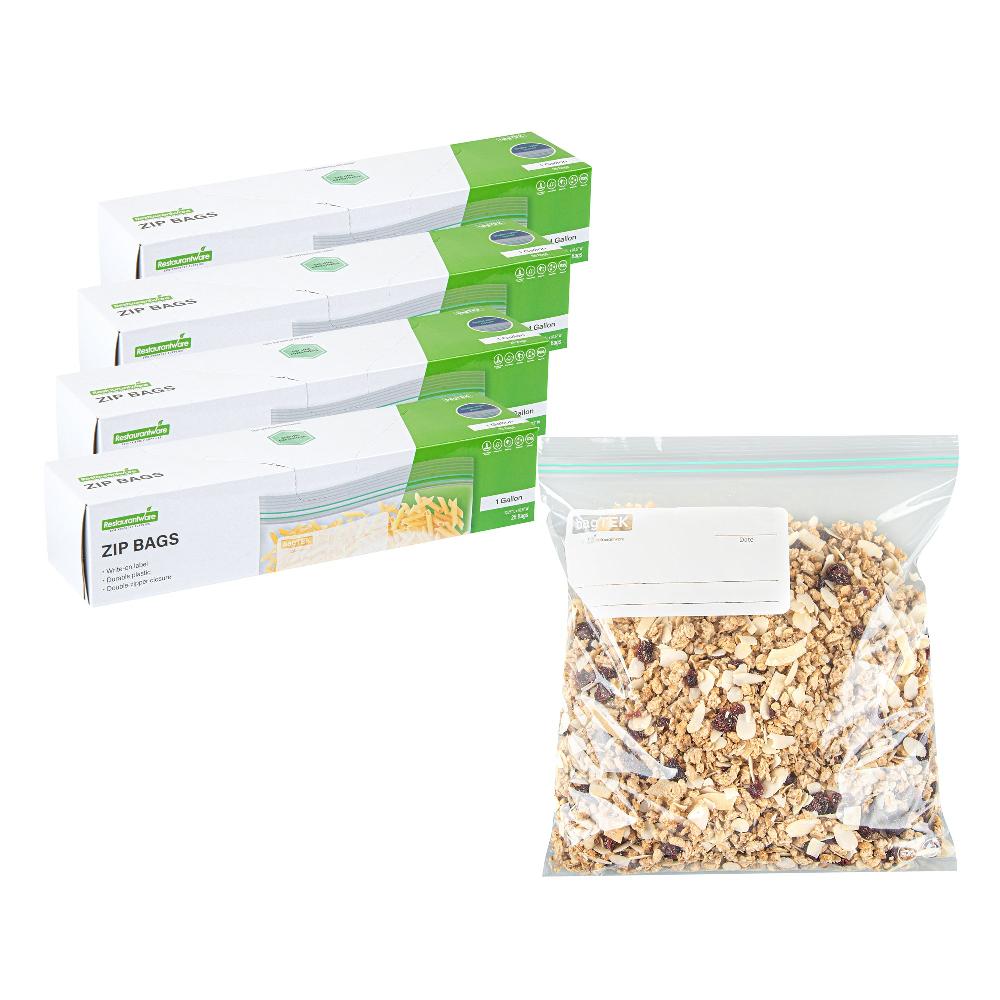restaurantware Bag Tek 1 gal Clear Plastic Zip Bag - Double Zipper Write-On Label BPA-Free - 10 3/4" x 10 1/2" - 1000 count box