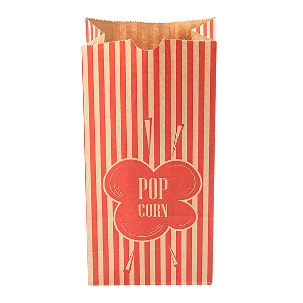 Restaurantware Bag Tek 1 Oz Red And Kraft Paper Popcorn Bag - 4 1/4" X 2 1/4" X 9 1/2" - 100 Count Box