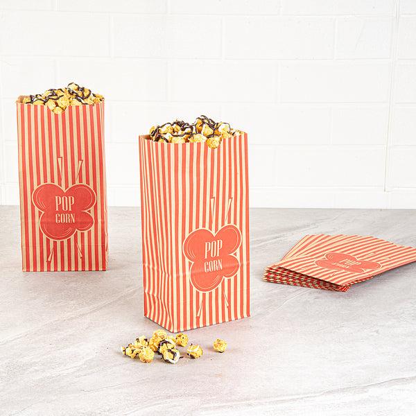 Restaurantware Bag Tek 1 Oz Red And Kraft Paper Popcorn Bag - 4 1/4" X 2 1/4" X 9 1/2" - 100 Count Box
