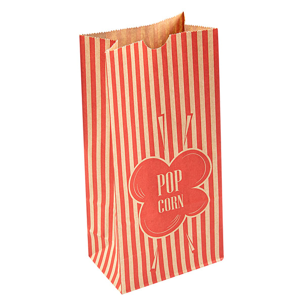 Restaurantware Bag Tek 1 Oz Red And Kraft Paper Popcorn Bag - 4 1/4" X 2 1/4" X 9 1/2" - 100 Count Box