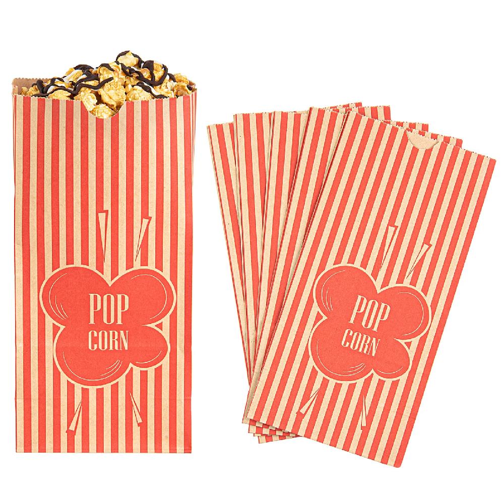 restaurantware Bag Tek 1 oz Red and Kraft Paper Popcorn Bag - 4 1/4" x 2 1/4" x 9 1/2" - 100 count box