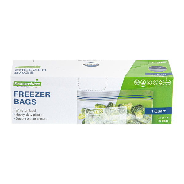 Restaurantware Bag Tek 1 Qt Clear Plastic Freezer Bag - Double Zipper Write-On Label BPA-Free - 7 1/2" X 7" - 1000 Count Box