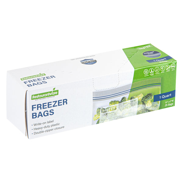 Restaurantware Bag Tek 1 Qt Clear Plastic Freezer Bag - Double Zipper Write-On Label BPA-Free - 7 1/2" X 7" - 1000 Count Box