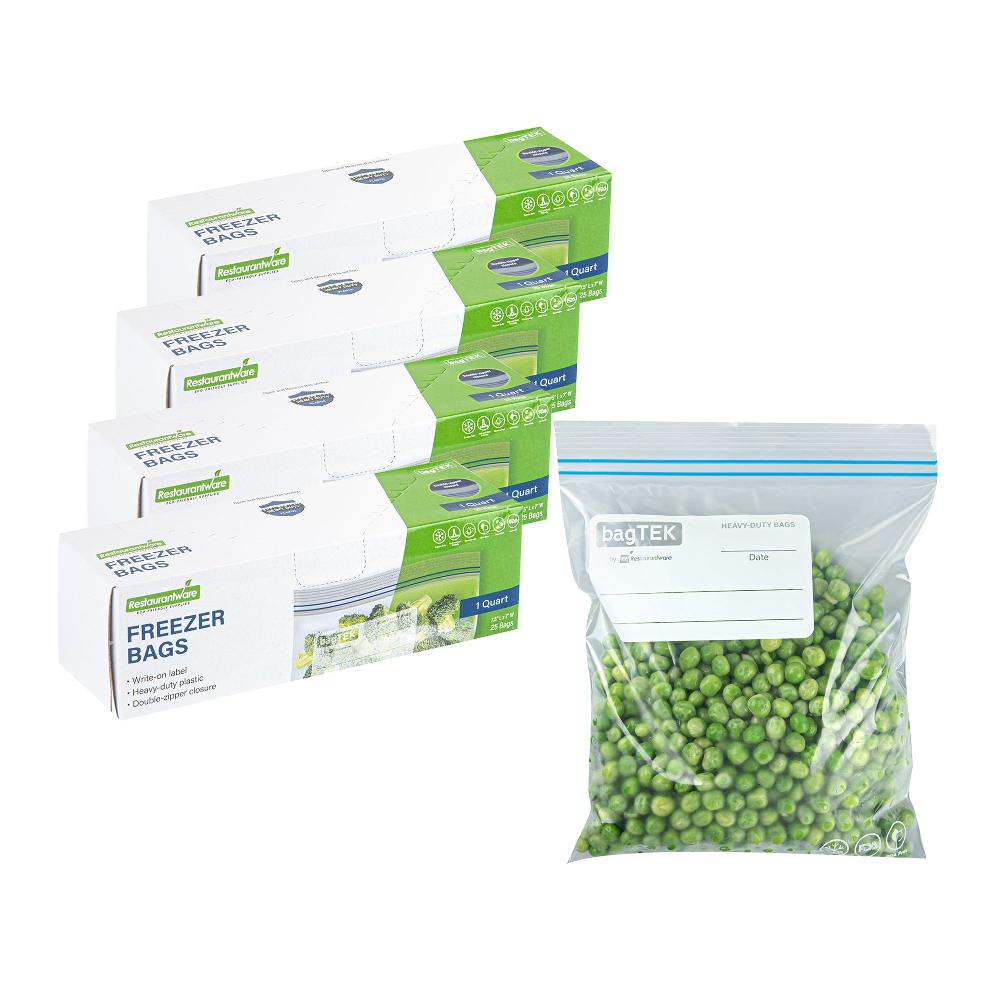 restaurantware Bag Tek 1 qt Clear Plastic Freezer Bag - Double Zipper Write-On Label BPA-Free - 7 1/2" x 7" - 1000 count box