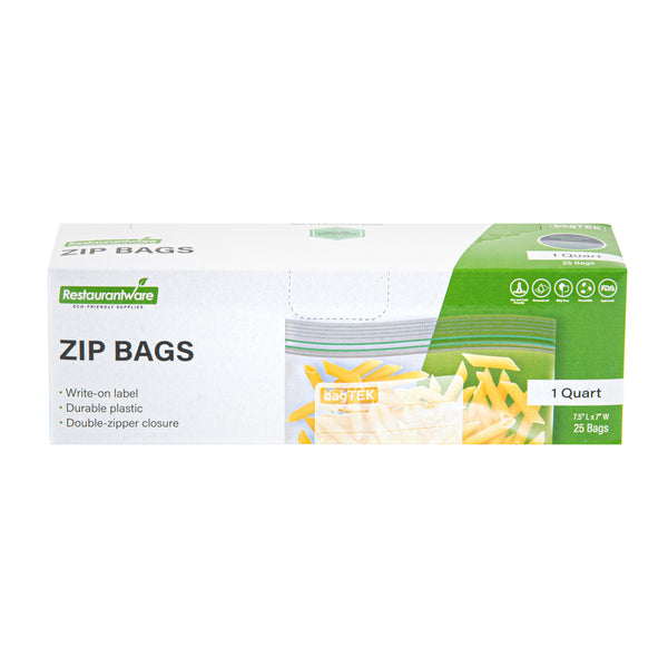 Restaurantware Bag Tek 1 Qt Clear Plastic Zip Bag - Double Zipper Write-On Label BPA-Free - 7 1/2" X 7" - 1000 Count Box