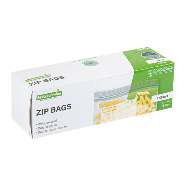 Restaurantware Bag Tek 1 Qt Clear Plastic Zip Bag - Double Zipper Write-On Label BPA-Free - 7 1/2" X 7" - 1000 Count Box