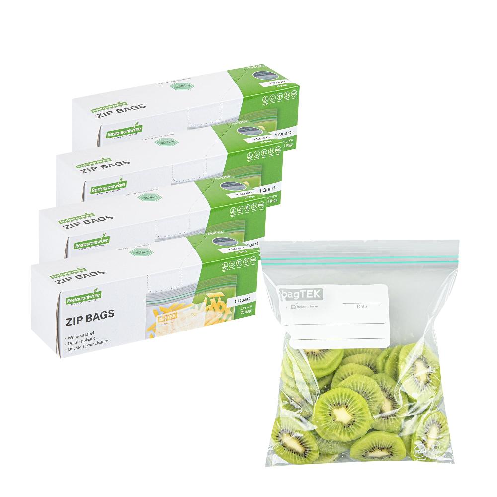 restaurantware Bag Tek 1 qt Clear Plastic Zip Bag - Double Zipper Write-On Label BPA-Free - 7 1/2" x 7" - 1000 count box