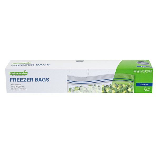 Restaurantware Bag Tek 2 Gal Clear Plastic Freezer Bag - Double Zipper Write-On Label BPA-Free - 15" X 13" - 1000 Count Box