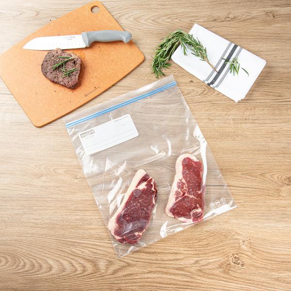 Restaurantware Bag Tek 2 Gal Clear Plastic Freezer Bag - Double Zipper Write-On Label BPA-Free - 15" X 13" - 1000 Count Box