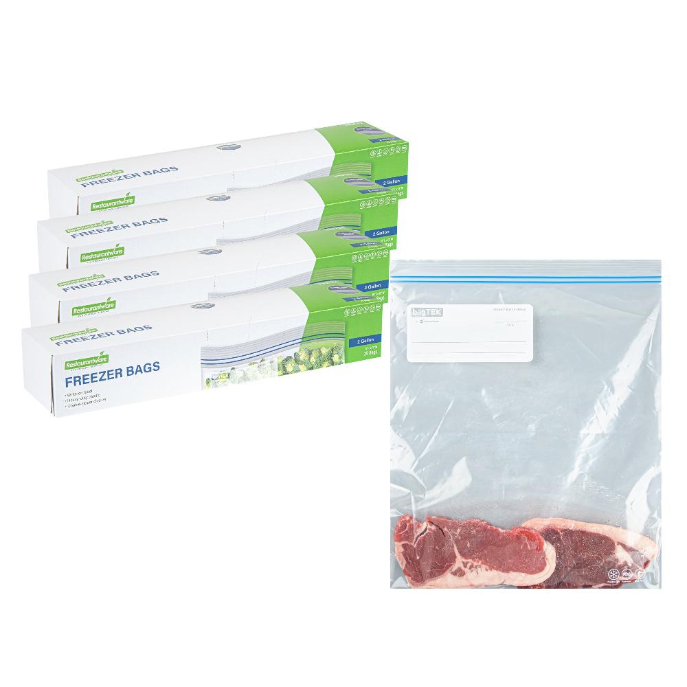 restaurantware Bag Tek 2 gal Clear Plastic Freezer Bag - Double Zipper Write-On Label BPA-Free - 15" x 13" - 1000 count box