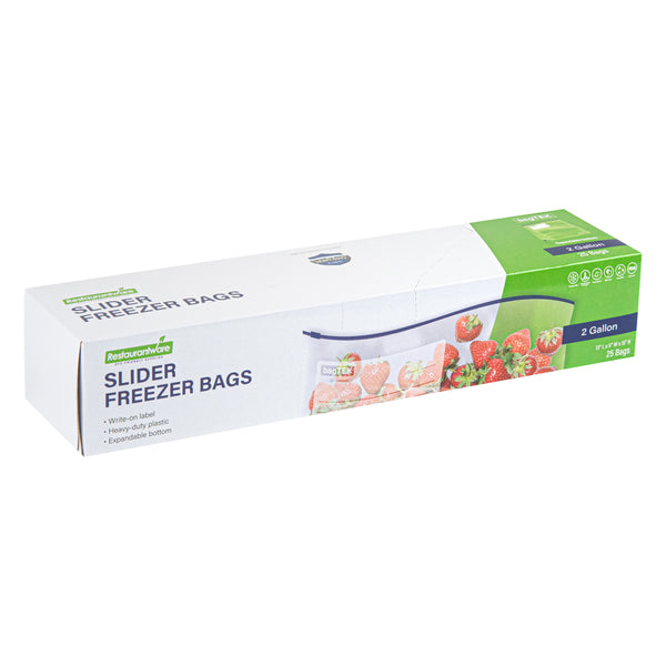 Restaurantware Bag Tek 2 Gal Clear Plastic Slider Freezer Bag - Expandable Bottom Write-On Label BPA-Free - 13" X 5" X 15" - 1000 Count Box