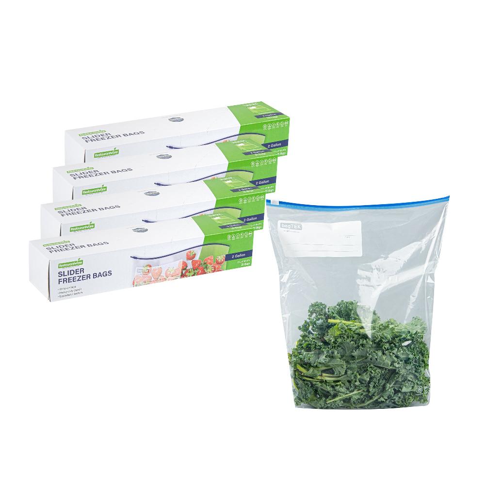 restaurantware Bag Tek 2 gal Clear Plastic Slider Freezer Bag - Expandable Bottom Write-On Label BPA-Free - 13" x 5" x 15" - 1000 count box