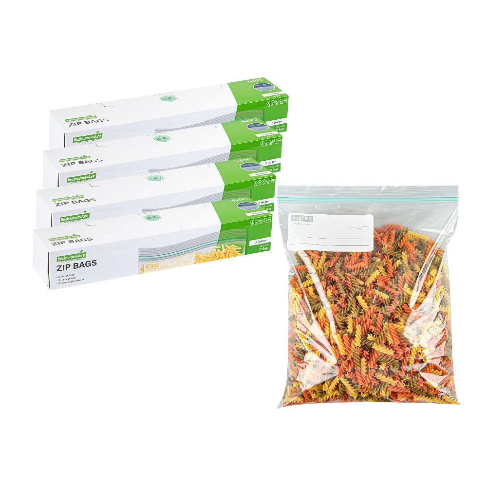 restaurantware Bag Tek 2 gal Clear Plastic Zip Bag - Double Zipper Write-On Label BPA-Free - 15" x 13" - 1000 count box