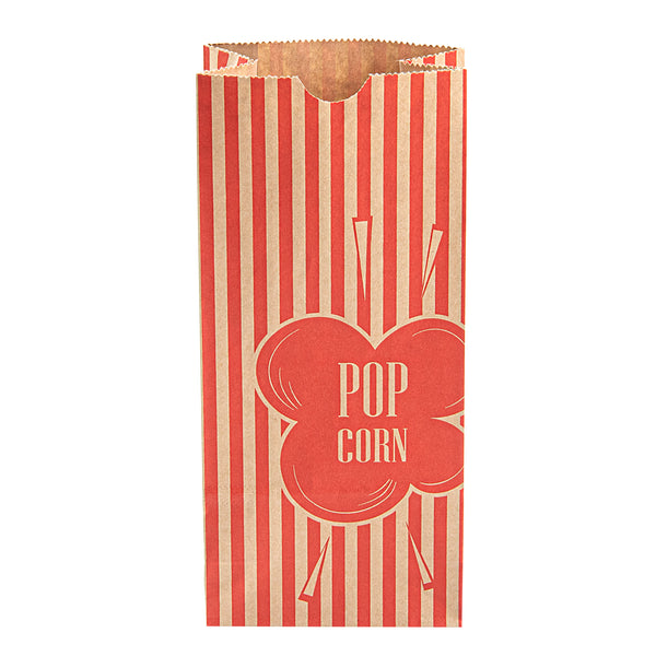 Restaurantware Bag Tek 2 Oz Red And Kraft Paper Popcorn Bag - 5 1/4" X 3" X 10" - 100 Count Box