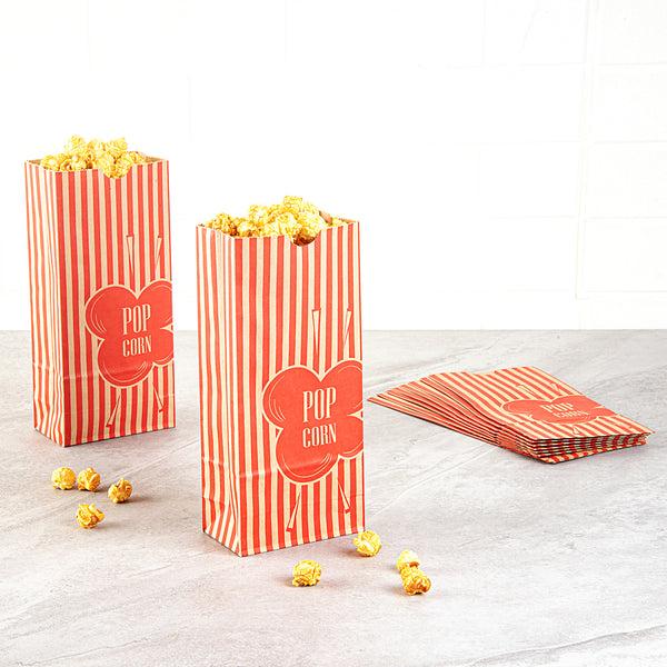 Restaurantware Bag Tek 2 Oz Red And Kraft Paper Popcorn Bag - 5 1/4" X 3" X 10" - 100 Count Box