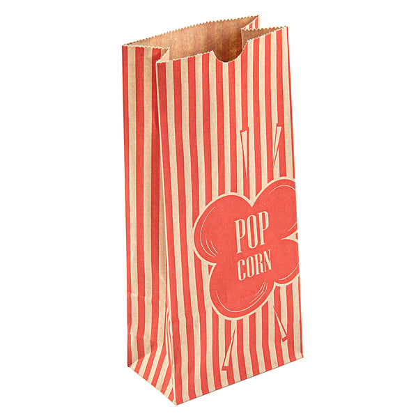 Restaurantware Bag Tek 2 Oz Red And Kraft Paper Popcorn Bag - 5 1/4" X 3" X 10" - 100 Count Box