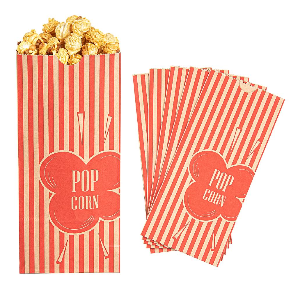 restaurantware Bag Tek 2 oz Red and Kraft Paper Popcorn Bag - 5 1/4" x 3" x 10" - 100 count box restaurantware Bag Tek 2 oz Red and Kraft Paper Popcorn Bag - 5 1/4" x 3" x 10" - 100 count box
