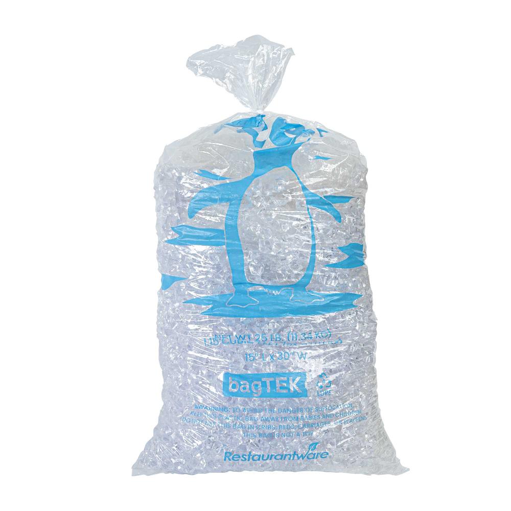 restaurantware Bag Tek 25 Lb Clear Plastic Ice Bag - with Ice Print - 500 count box