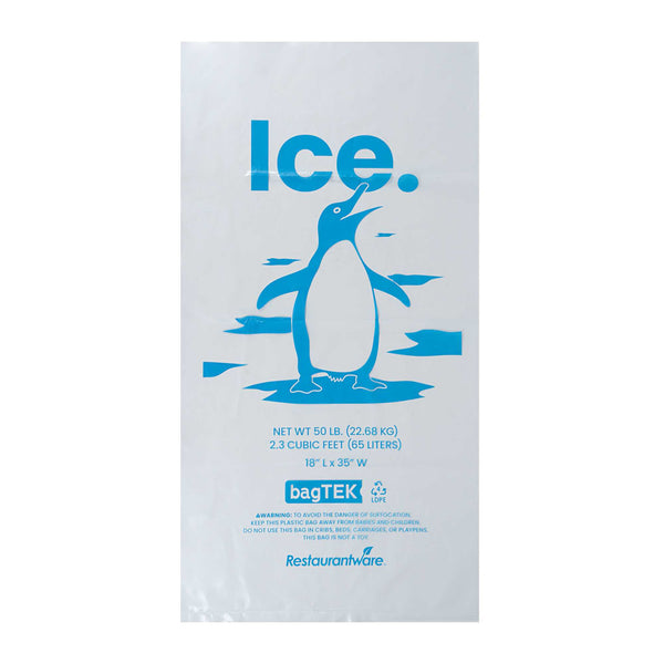 Restaurantware Bag Tek 50 Lb Clear Plastic Ice Bag - With Ice Print - 200 Count Box