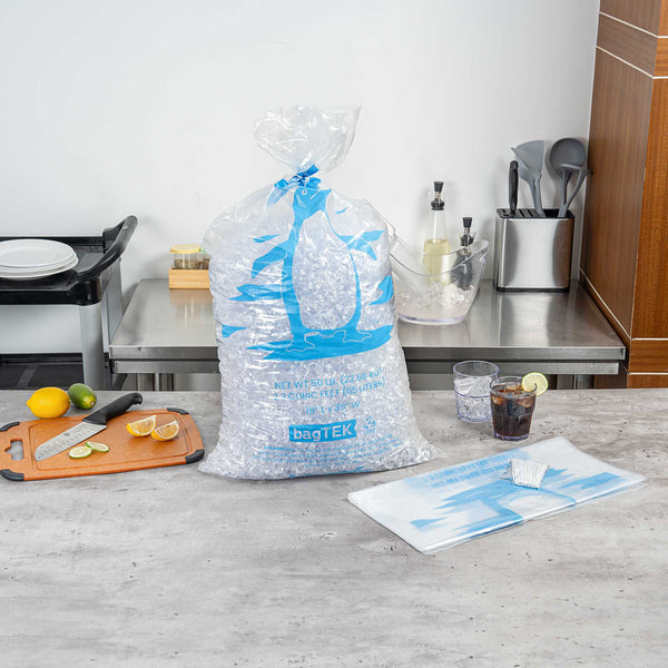 Restaurantware Bag Tek 50 Lb Clear Plastic Ice Bag - With Ice Print - 200 Count Box