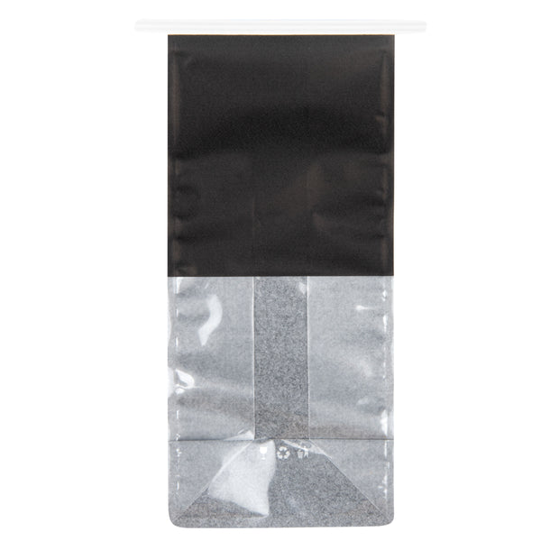Restaurantware Bag Tek Black Cotton Paper Tin Tie Bag - With Clear Window - 5" X 4" X 11 1/4" - 100 Count Box