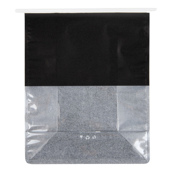 Restaurantware Bag Tek Black Cotton Paper Tin Tie Bag - With Clear Window - 8 3/4" X 4 1/2" X 10 3/4" - 100 Count Box