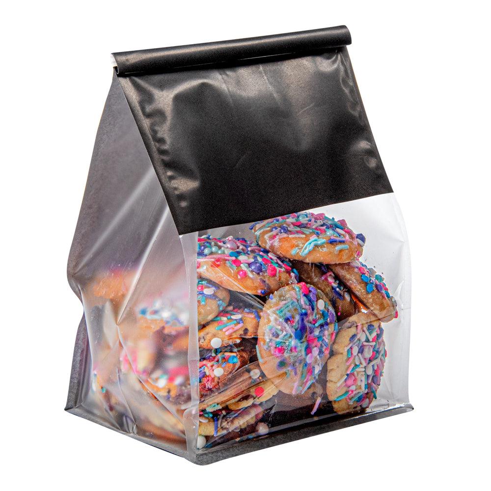 restaurantware Bag Tek Black Cotton Paper Tin Tie Bag - with Clear Window - 6 1/4" x 5" x 10 1/4" - 100 count box restaurantware Bag Tek Black Cotton Paper Tin Tie Bag - with Clear Window - 6 1/4" x 5" x 10 1/4" - 100 count box