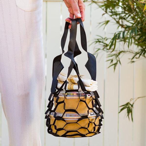 Restaurantware Bag Tek Black Large Net Take Out Bag - 13 1/2" X 12 1/2" - 100 Count Box