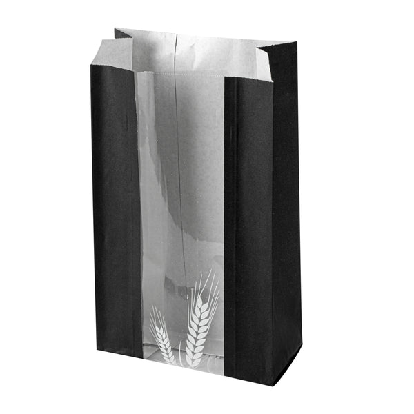 Restaurantware Bag Tek Black Paper Bread Bag - Micro-Perforated Greaseproof Wheat Pattern - 5 3/4" X 2 3/4" X 11 1/2" - 100 Count Box