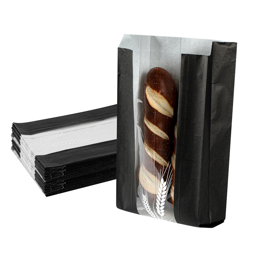 restaurantware Bag Tek Black Paper Bread Bag - Micro-Perforated Greaseproof Wheat Pattern - 5 3/4" x 2 3/4" x 11 1/2" - 100 count box