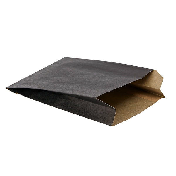 Restaurantware Bag Tek Black Paper French Fry / Snack Bag - 4 1/4" X 1 1/2" X 6 1/4" - 100 Count Box