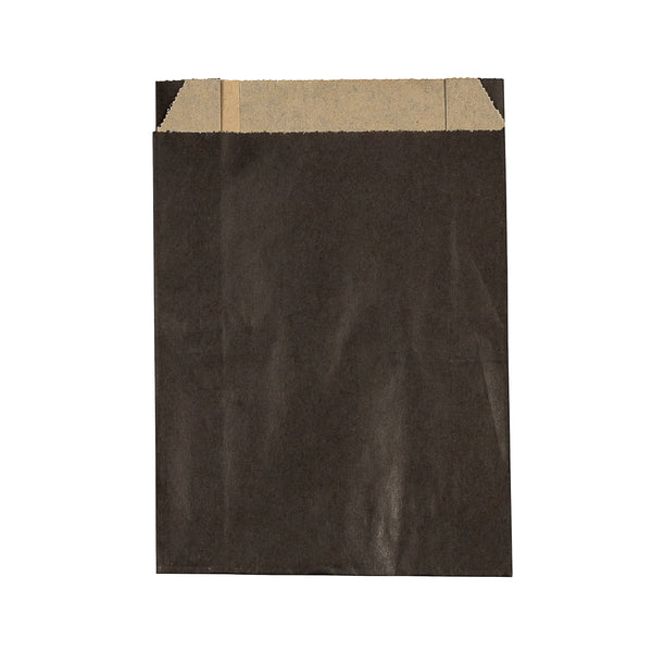 Restaurantware Bag Tek Black Paper French Fry / Snack Bag - 4 1/4" X 1 1/2" X 6 1/4" - 100 Count Box