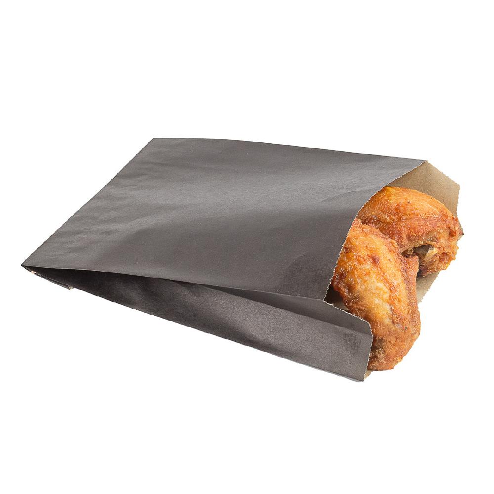 restaurantware Bag Tek Black Paper French Fry / Snack Bag - 4 1/4" x 1 1/2" x 6 1/4" - 100 count box