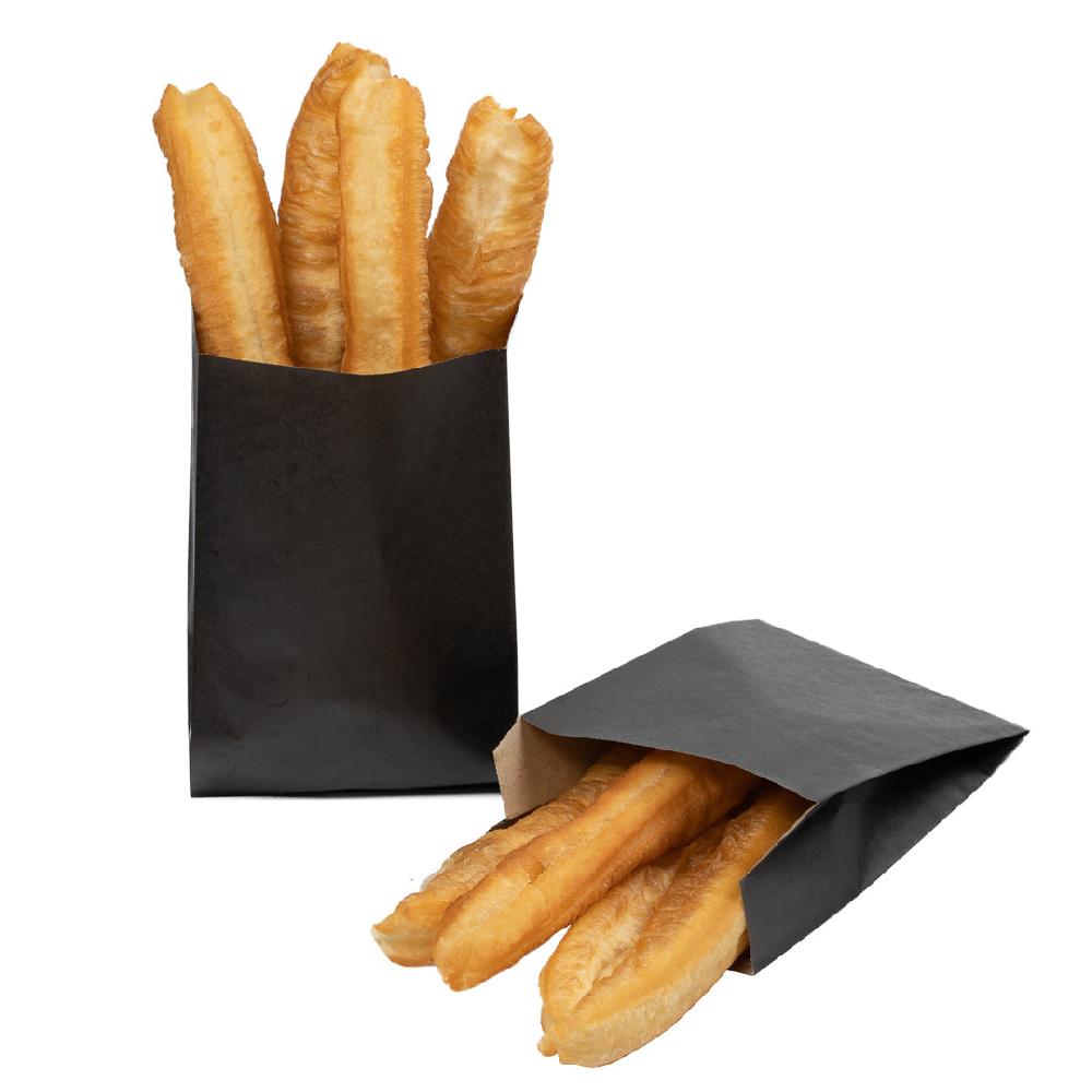 restaurantware Bag Tek Black Paper French Fry / Snack Bag - 5" x 3" x 8 3/4" - 100 count box