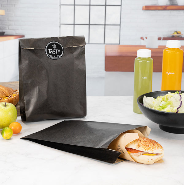 Restaurantware Bag Tek Black Paper French Fry / Snack Bag - 7" X 3" X 11" - 100 Count Box