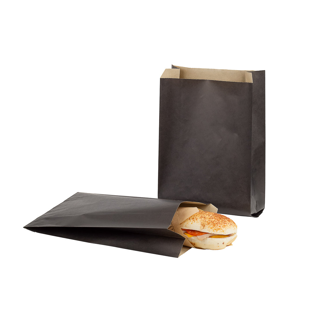 restaurantware Bag Tek Black Paper French Fry / Snack Bag - 7" x 3" x 11" - 100 count box