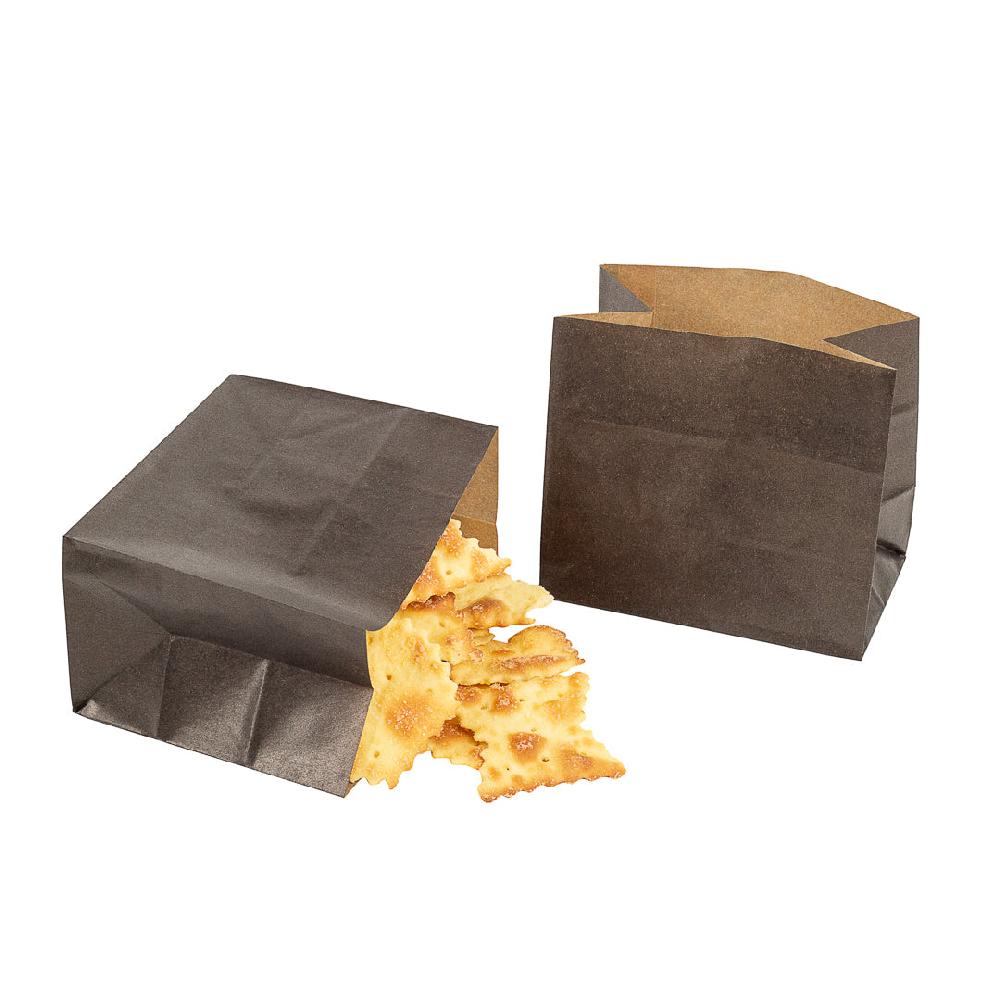 restaurantware Bag Tek Black Paper Large Snack Bag - 4 1/4" x 2 1/2" x 3 3/4" - 100 count box