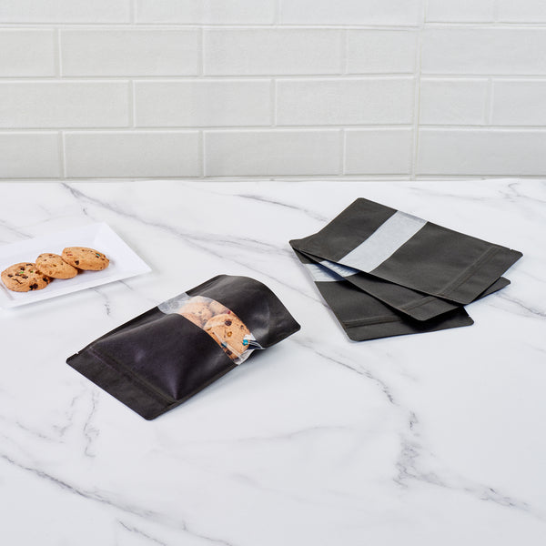 Restaurantware Bag Tek Black Plastic Large Window Bag - Heat Sealable - 9" X 6" X 1 1/2" - 100 Count Box