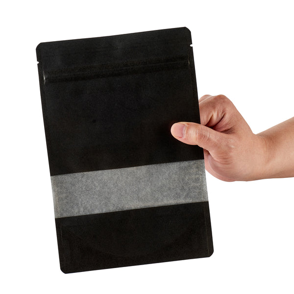 Restaurantware Bag Tek Black Plastic Large Window Bag - Heat Sealable - 9" X 6" X 1 1/2" - 100 Count Box