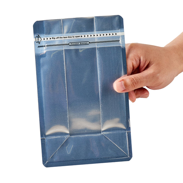 Restaurantware Bag Tek Black Plastic Medium Snack Bag - Double Seal Rip Lock Heat Sealable - 8" X 5" X 3 1/4" - 100 Count Box