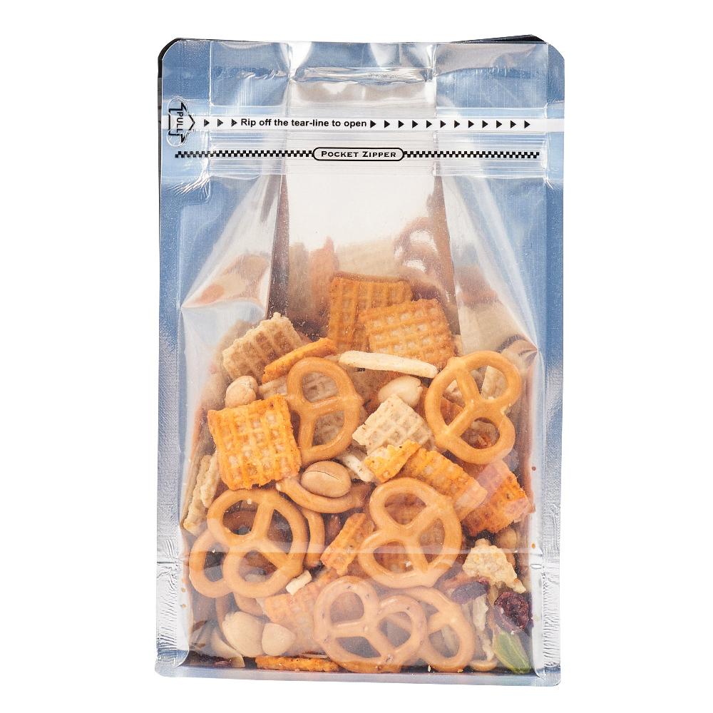 restaurantware Bag Tek Black Plastic Medium Snack Bag - Double Seal Rip Lock Heat Sealable - 8" x 5" x 3 1/4" - 100 count box