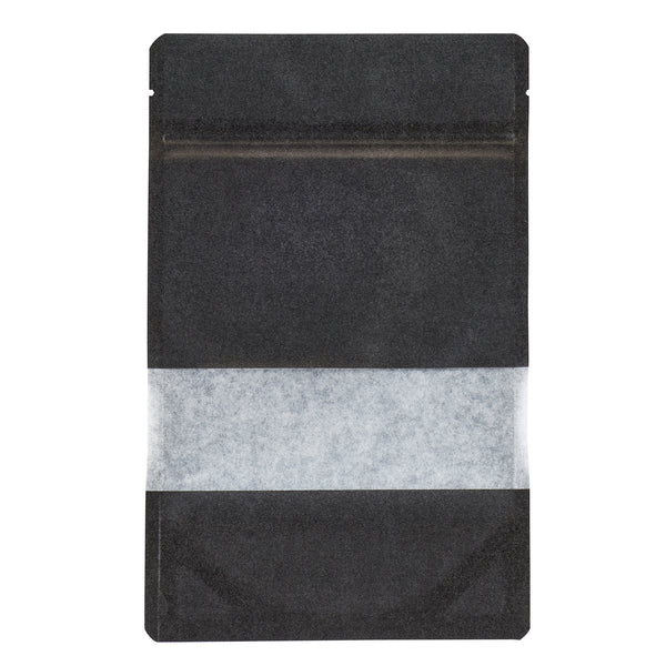 Restaurantware Bag Tek Black Plastic Medium Window Bag - Heat Sealable - 8" X 5" X 1 3/4" - 100 Count Box