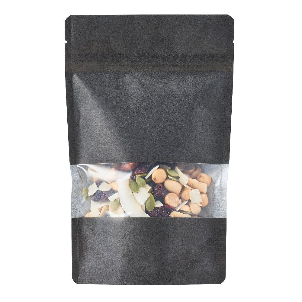 restaurantware Bag Tek Black Plastic Medium Window Bag - Heat Sealable - 8" x 5" x 1 3/4" - 100 count box