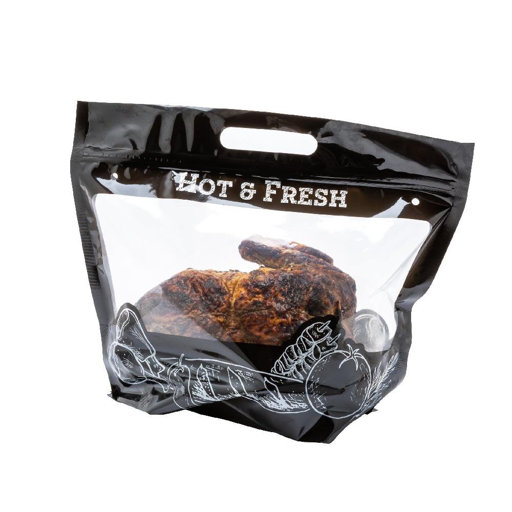 restaurantware Bag Tek Black Plastic Rotisserie Chicken / Hot Food Bag - Hot & Fresh - 12 3/4" x 5 3/4" x 10 1/4" - 100 count box