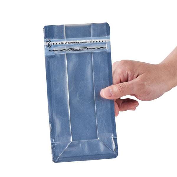 Restaurantware Bag Tek Black Plastic Small Snack Bag - Double Seal Rip Lock Heat Sealable - 8" X 4" X 2 1/2" - 100 Count Box