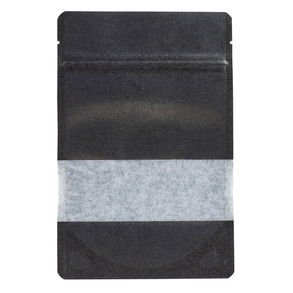 Restaurantware Bag Tek Black Plastic Small Window Bag - Heat Sealable - 7" X 4 3/4" X 1 1/2" - 100 Count Box