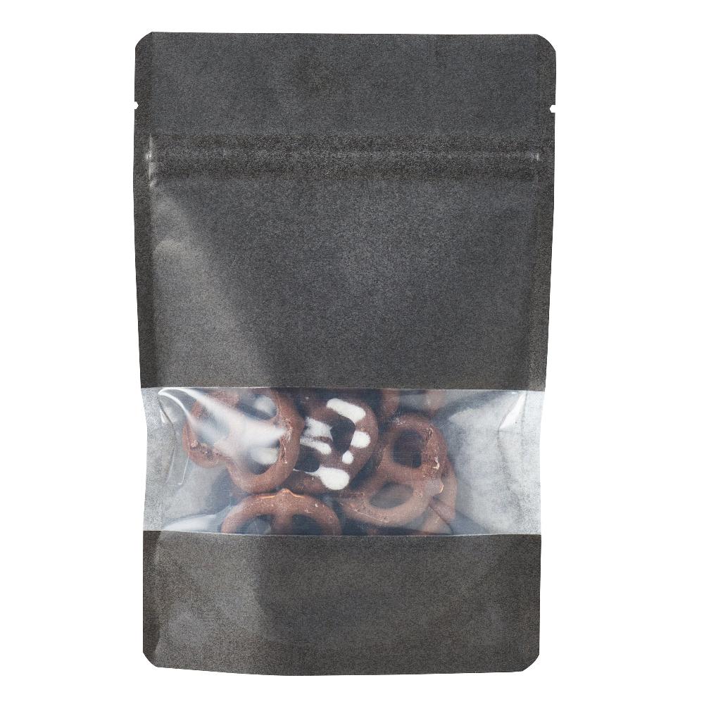 restaurantware Bag Tek Black Plastic Small Window Bag - Heat Sealable - 7" x 4 3/4" x 1 1/2" - 100 count box